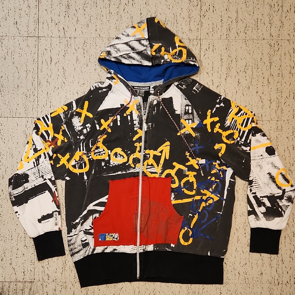 Rocawear Power Moves Aop Graffitti Full Zip Hoodie Sweater Vintage Y2K